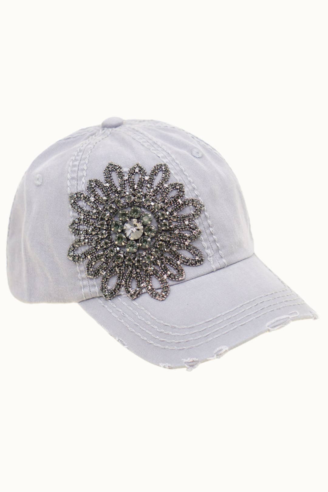 Sunflower Bejeweled Glitz Distressed Cap, Adjustable
