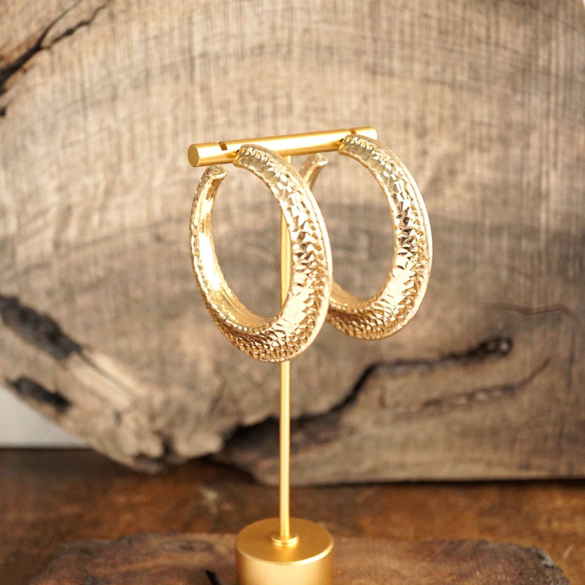 Gilded Echo – Textured Statement Hoop Earrings