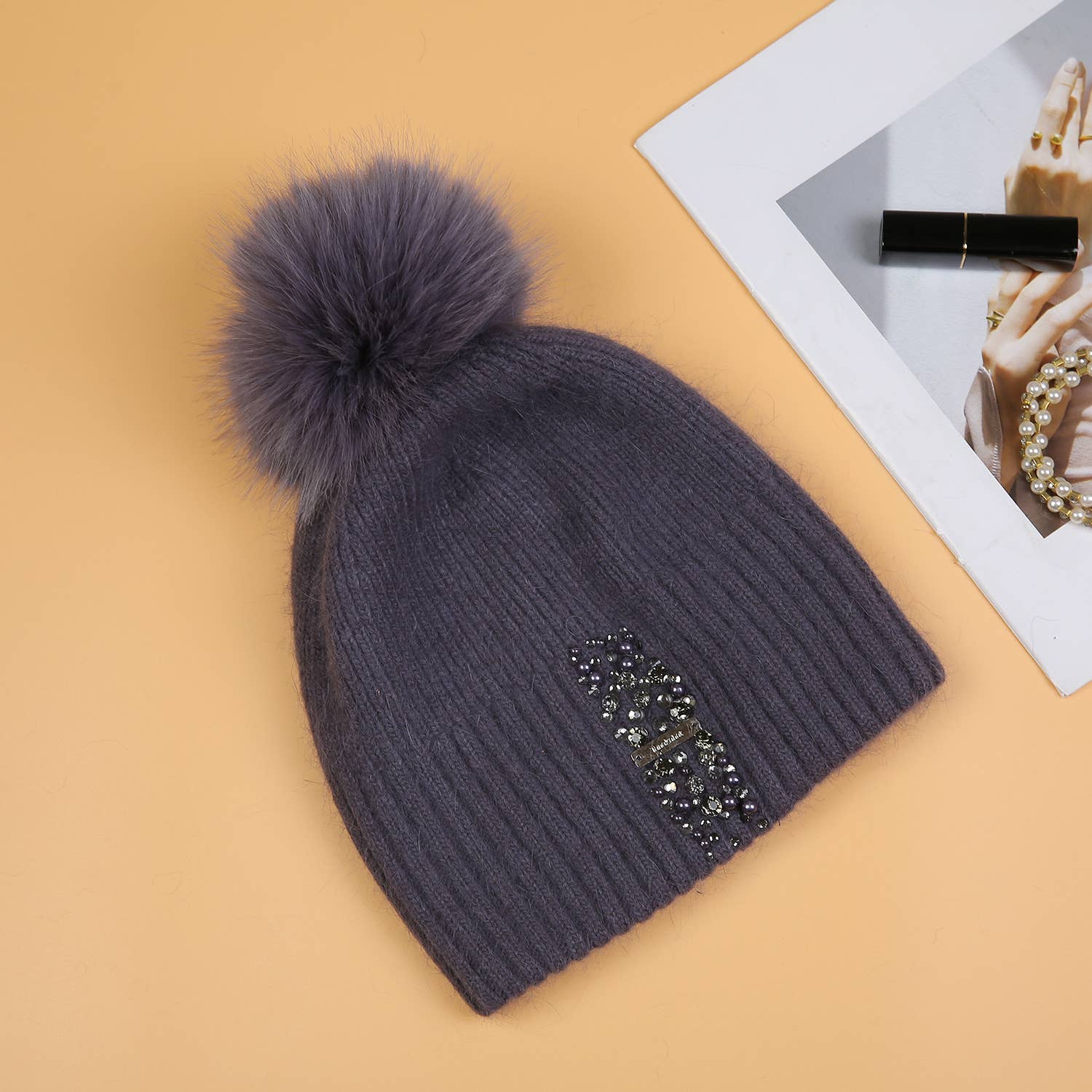 Decorative Perlies Accent Pompom Hat SD120