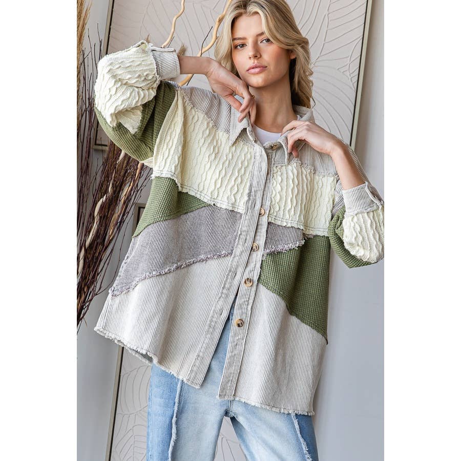 MINERAL WASHED COLORBLOCK DROP SHOULDER SHACKET