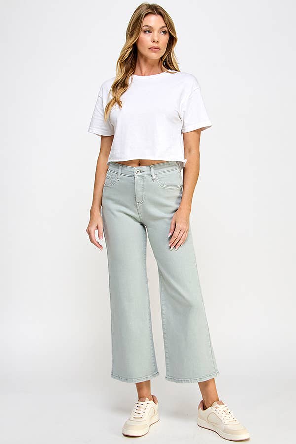 Hillary High Rise Crop Wide Leg Denim - Soft Gray