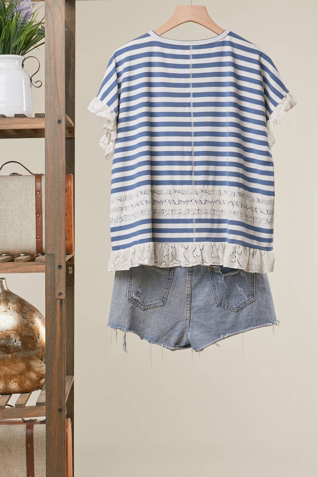 Striped Lace Trim Relaxed Top