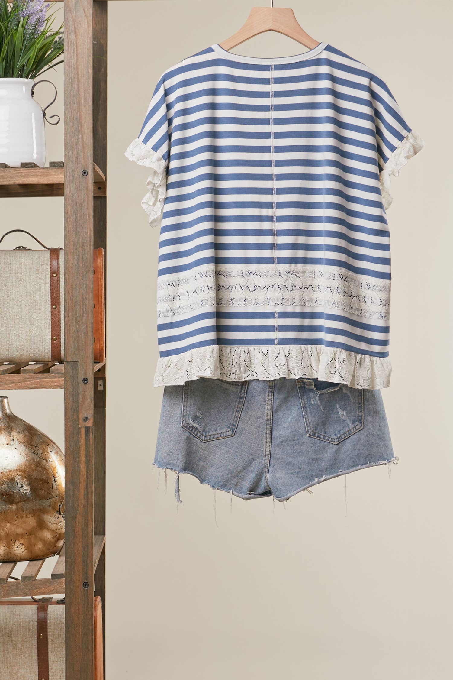 Striped Lace Trim Relaxed Top