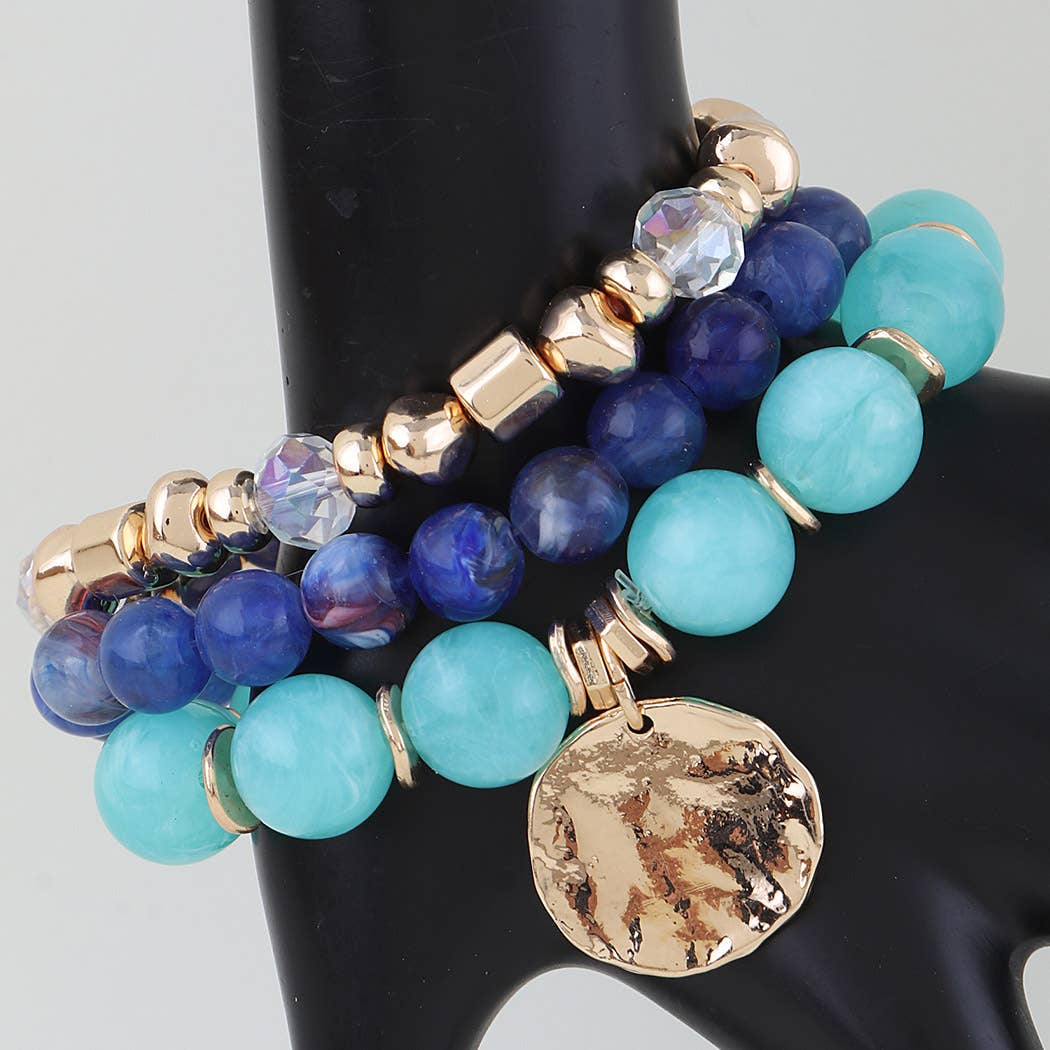 Triple Stone N Crystal Beaded Bracelet Set