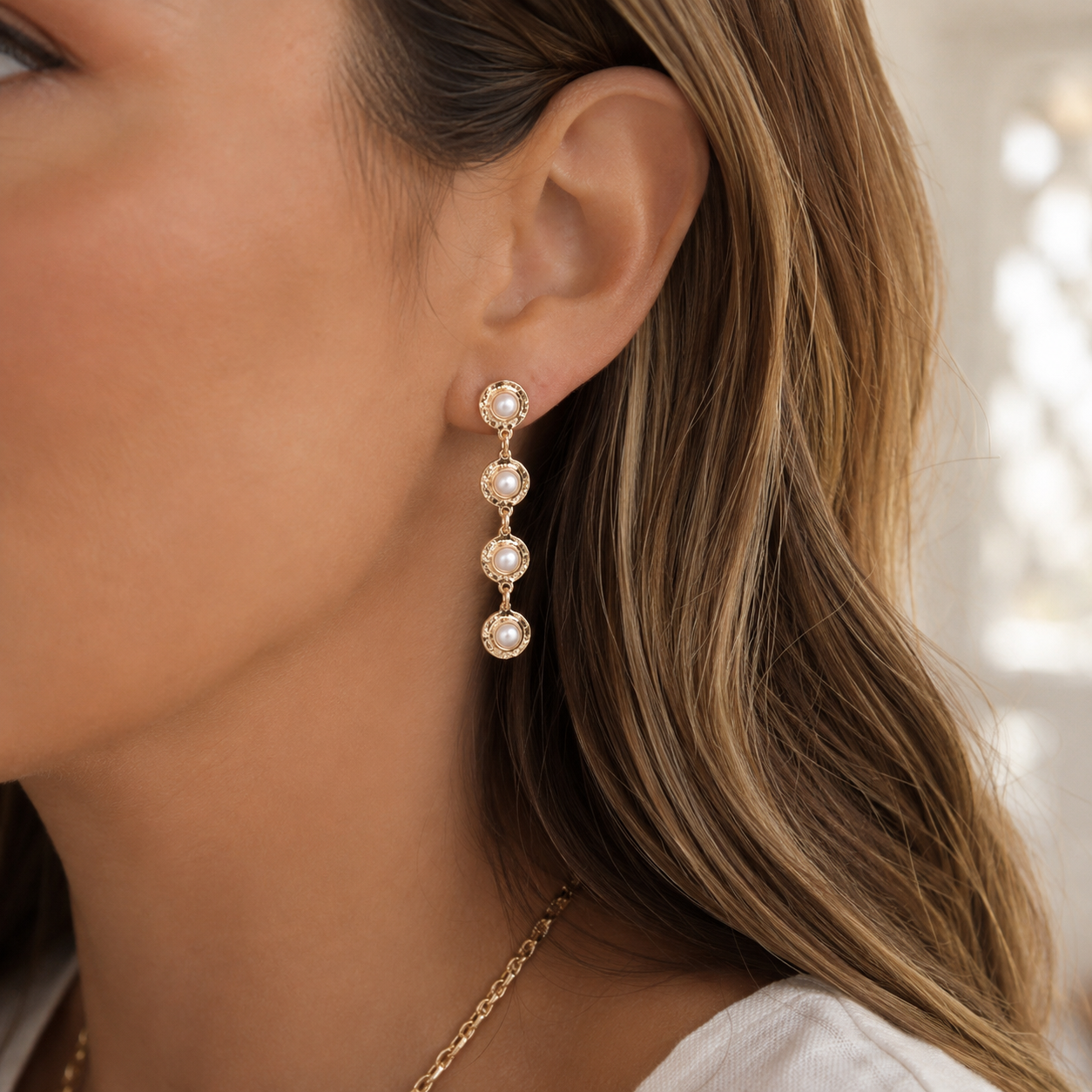 Pearl Turquoise Gold Drop Earrings – Petite Glow