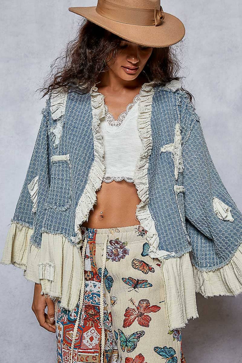 3/4 Sleeve Star Denim Jacket