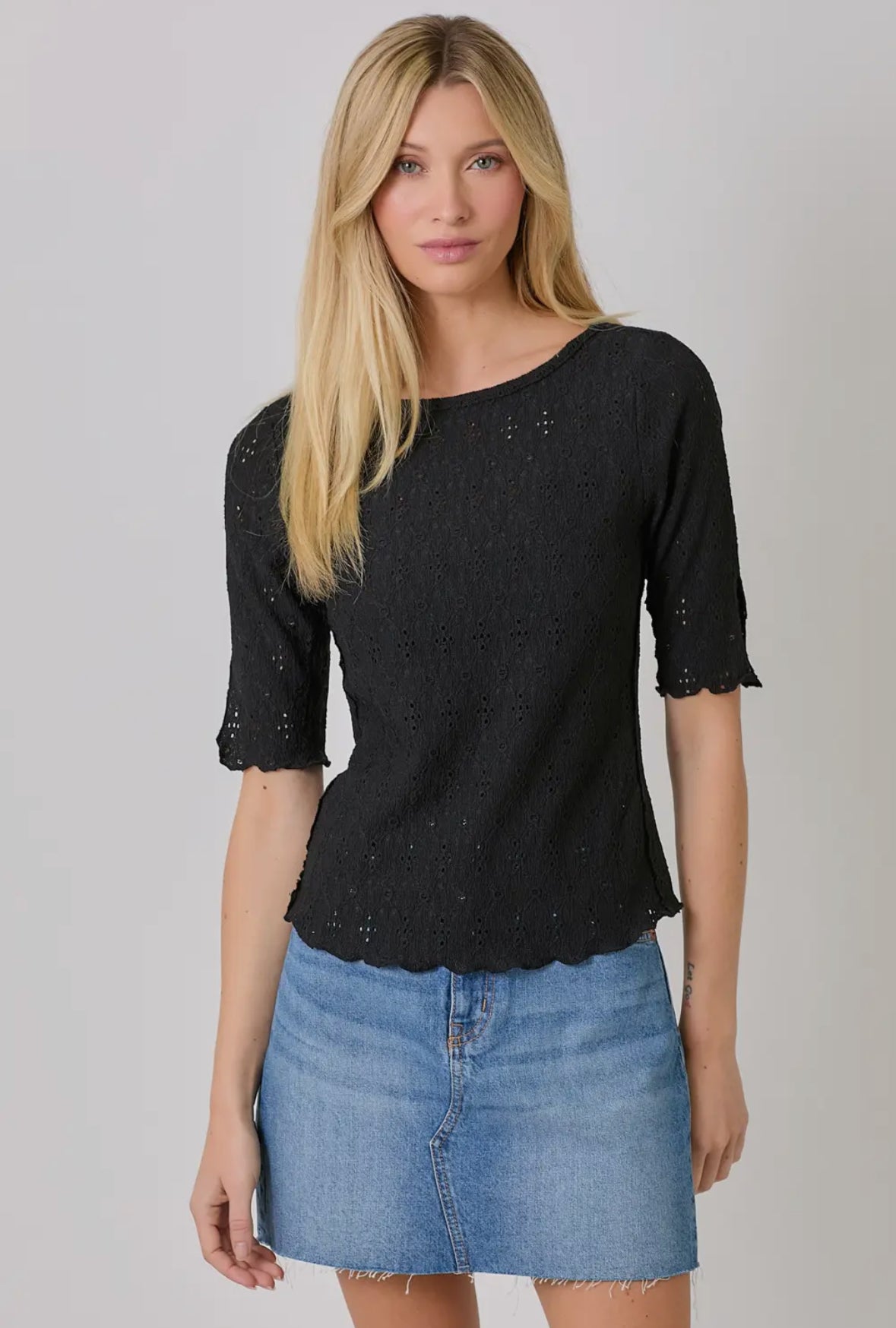 Marissah Boat Neck Lettuce Hem Top