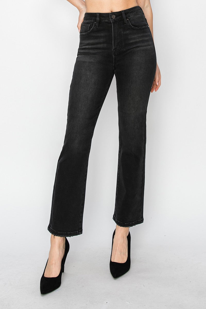 Storm Black High Rise Crop Straight Jeans