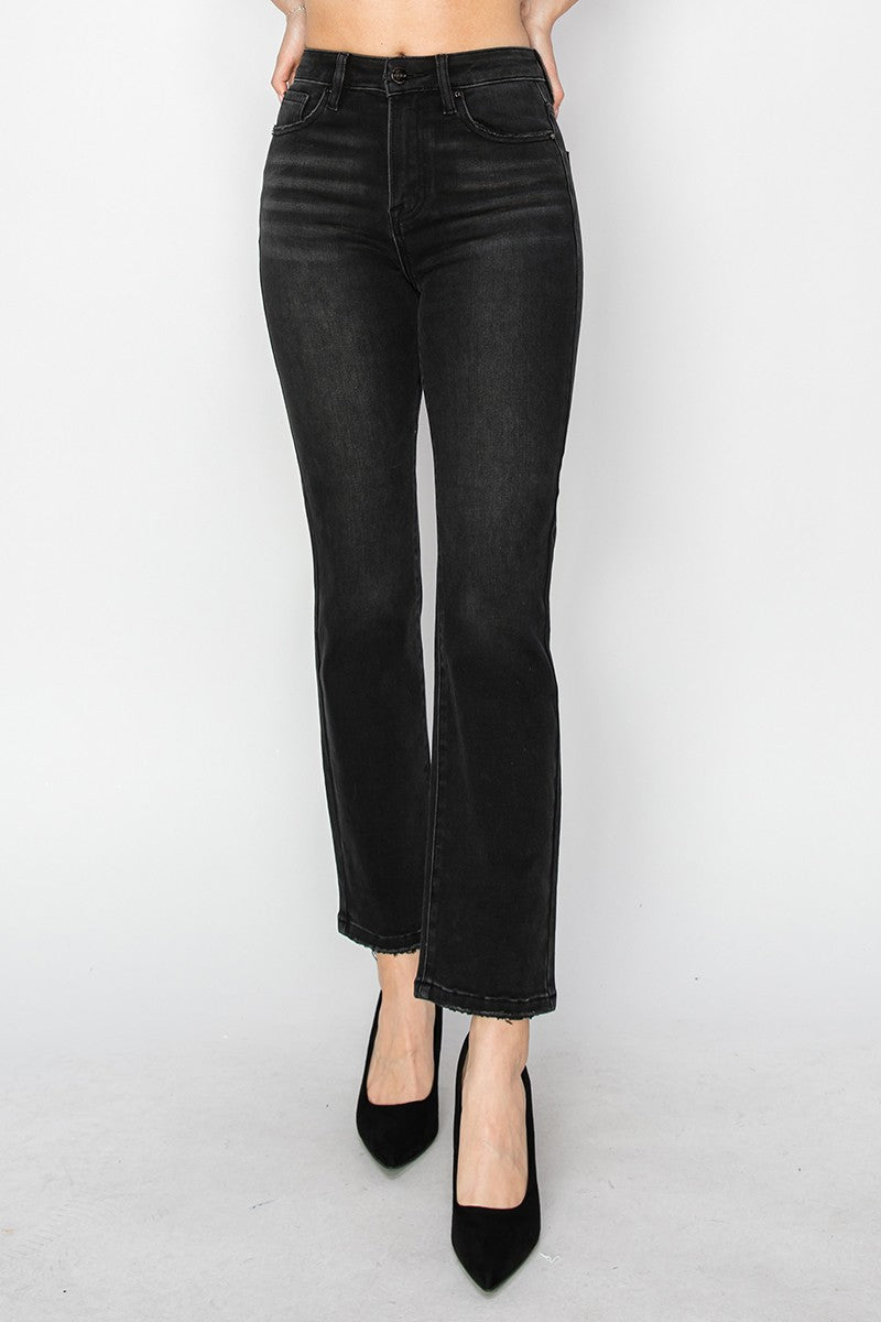 Storm Black High Rise Crop Straight Jeans