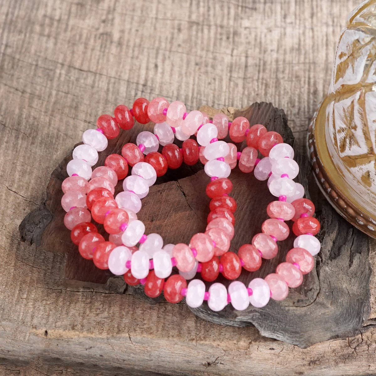 Sunlit Drift – Crackle Glass Rondelle Bracelet Set