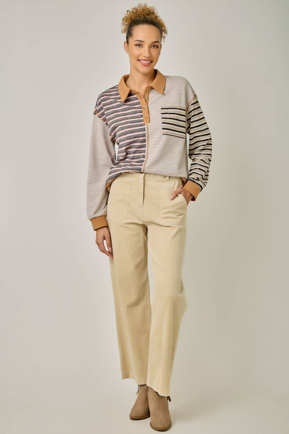 Mireya Mixed Stripe Polo Top