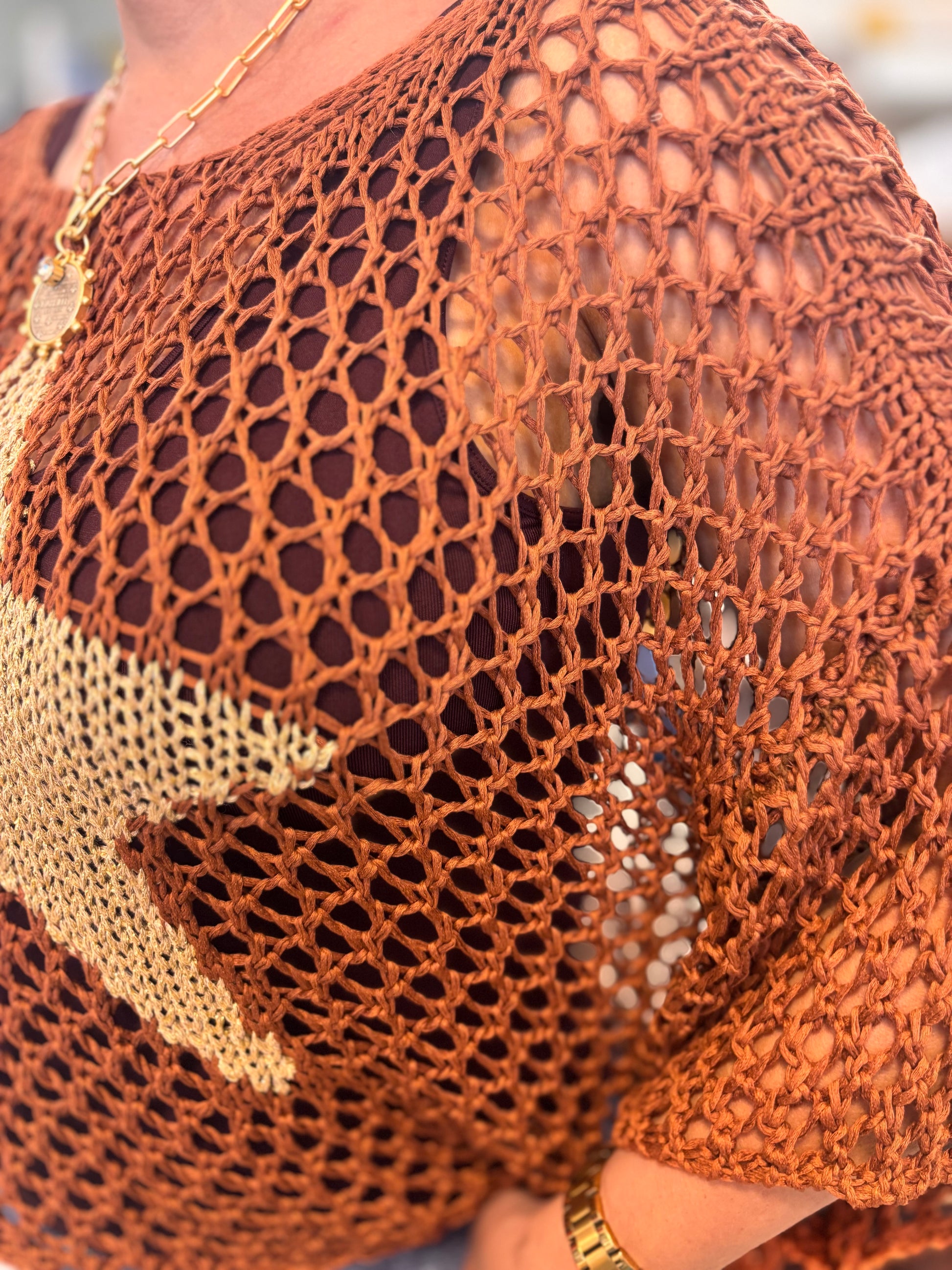 Best-Selling Crochet Top with Metallic Gold Star