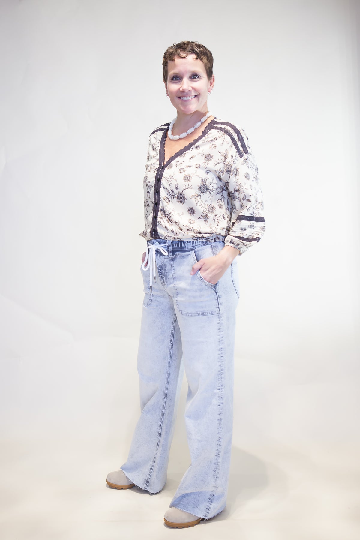 Maren Lace Trim Button-Front Top