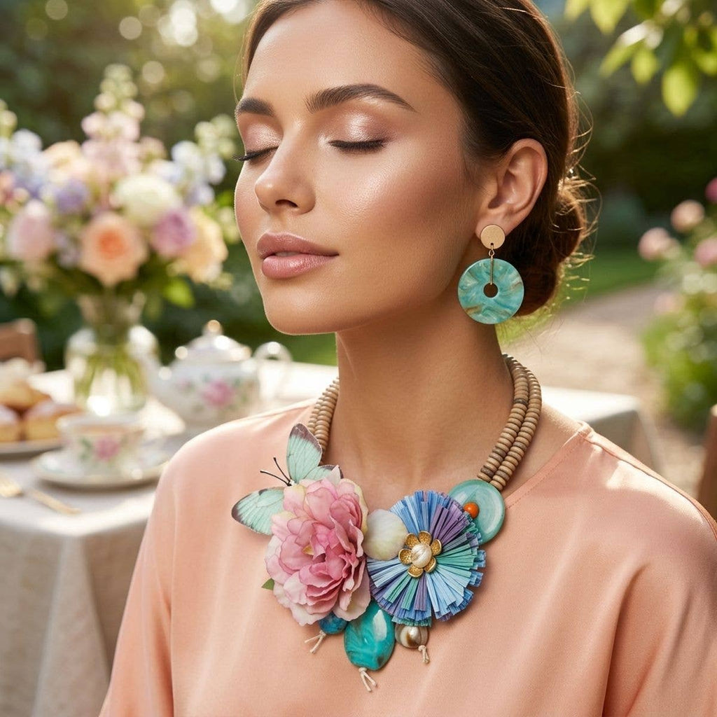 Seaside Hues Butterfly Garden Bead Bib Necklace
