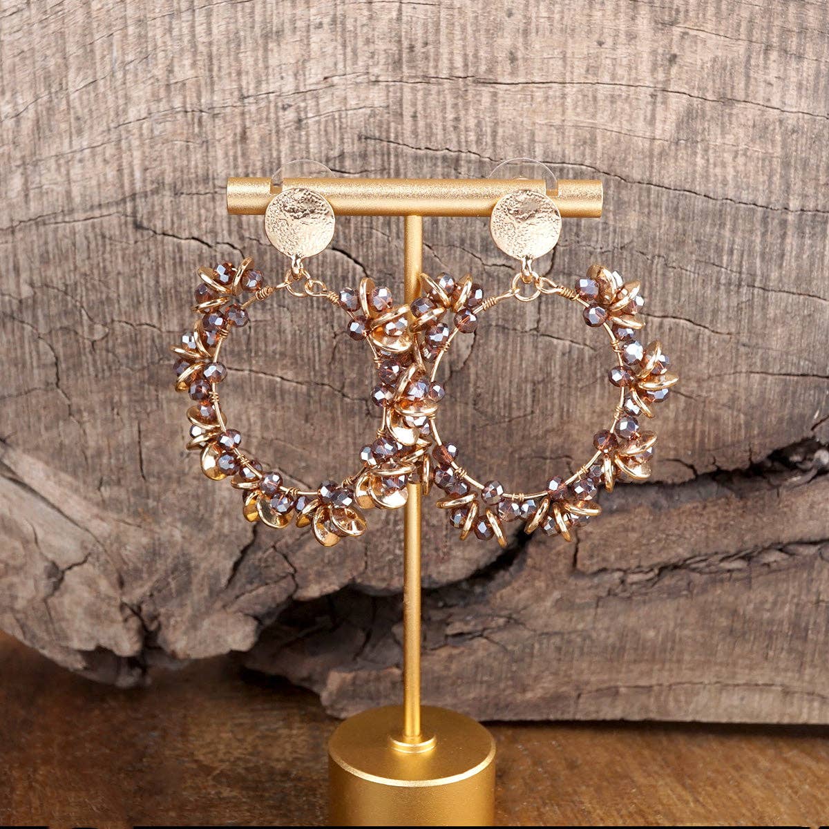 Violet Ember – Beaded Circle Drop Earrings