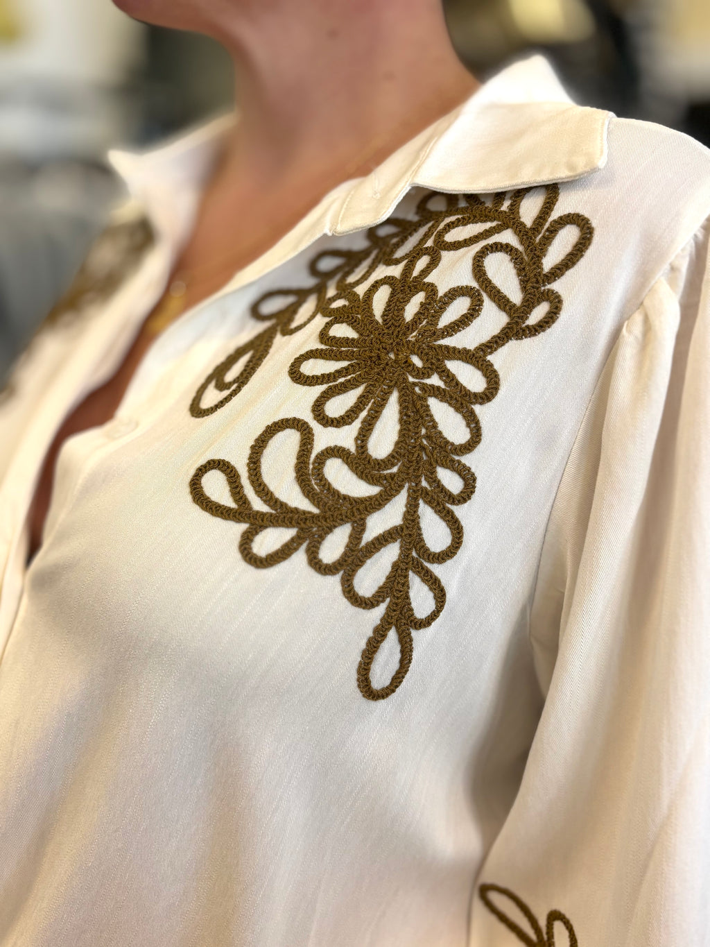 Emily Embroidered Twist-Front Blouse