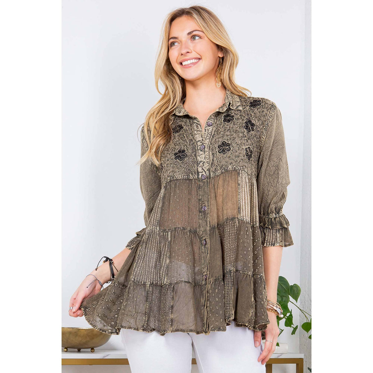Chasing Daylight Embroidered Button-Down Tunic