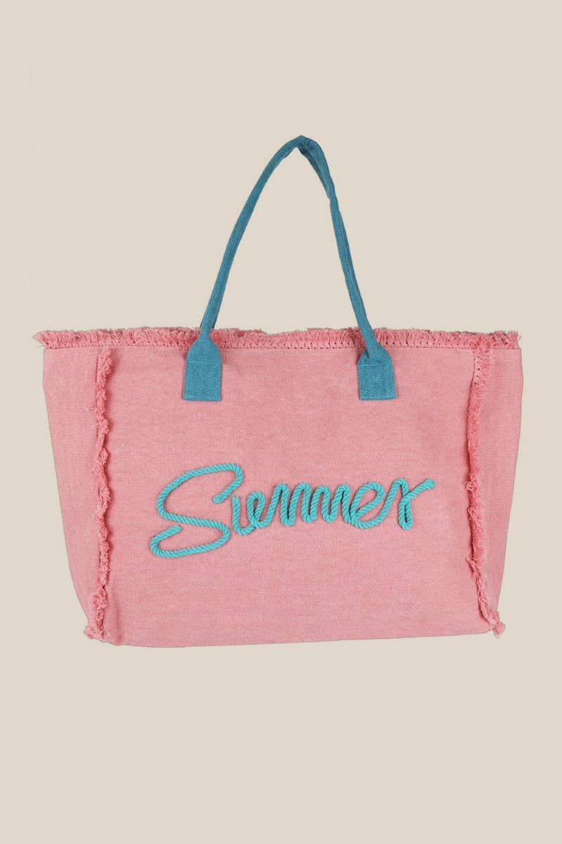 Embroidered Summer Print Fringe Tote Bag