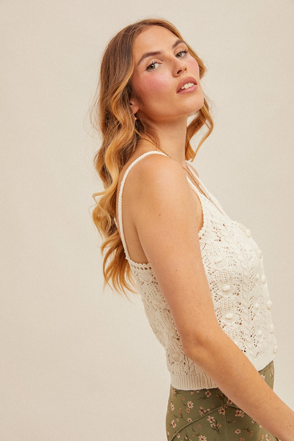 June Open Crochet Knit Sweater Cami