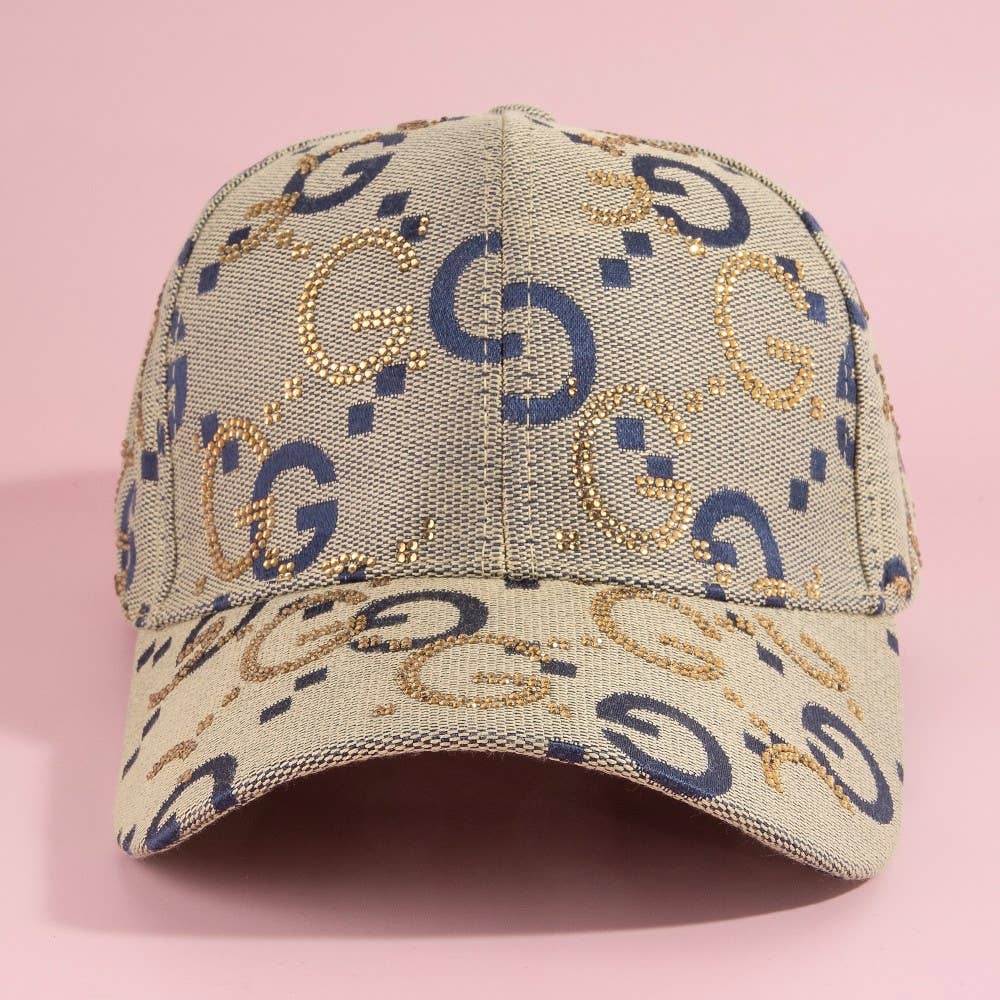 Monogram Print Gg Logo Rhinestone Baseball Cap