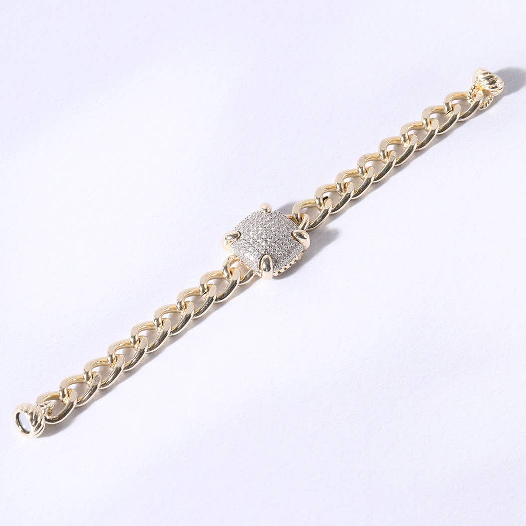 Gold CZ Stone Square Chain Magnetic Bracelet