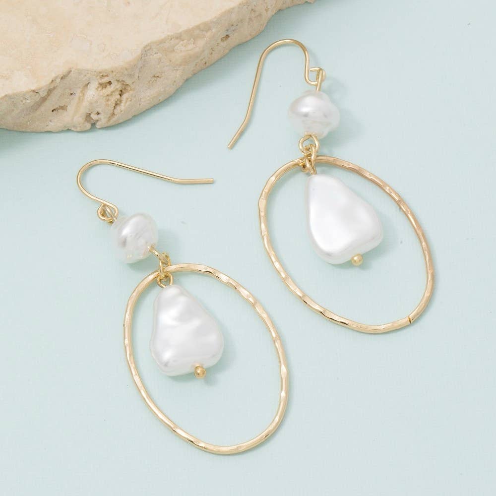 Pearl Beads Oval Dangle Earrings