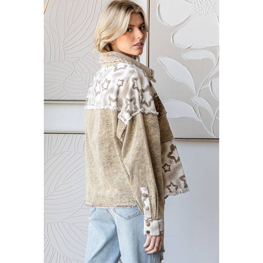 WASHED STAR PRINT CORDUROY MIX JACKET