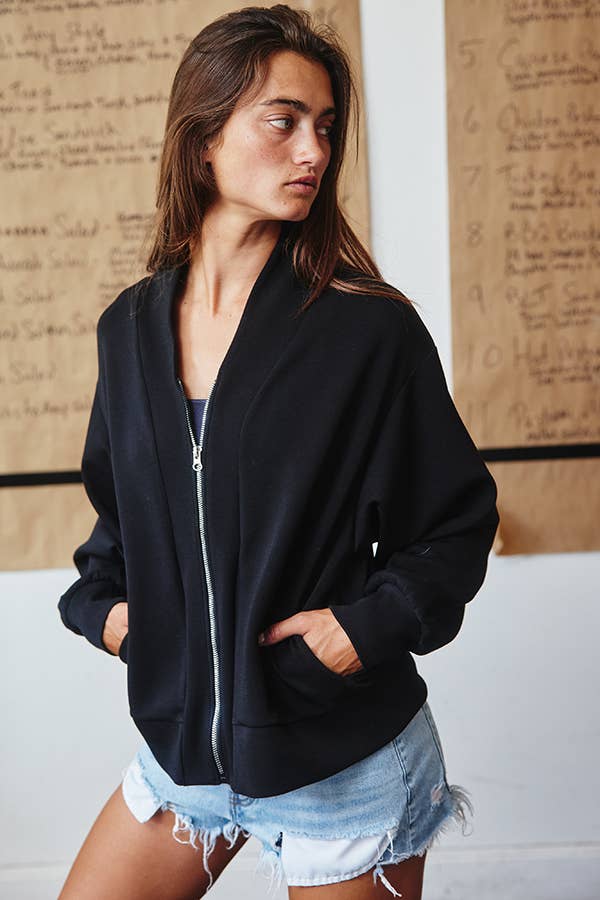 Tracey V-Neck Zip-Through Solid Soft Scuba Jacket