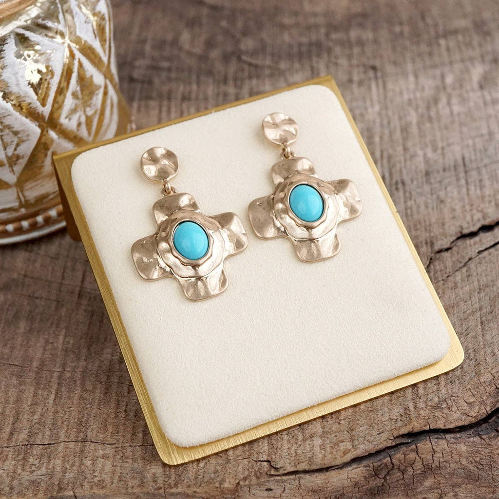 Sunlit Cross – Hammered Cabochon Earrings