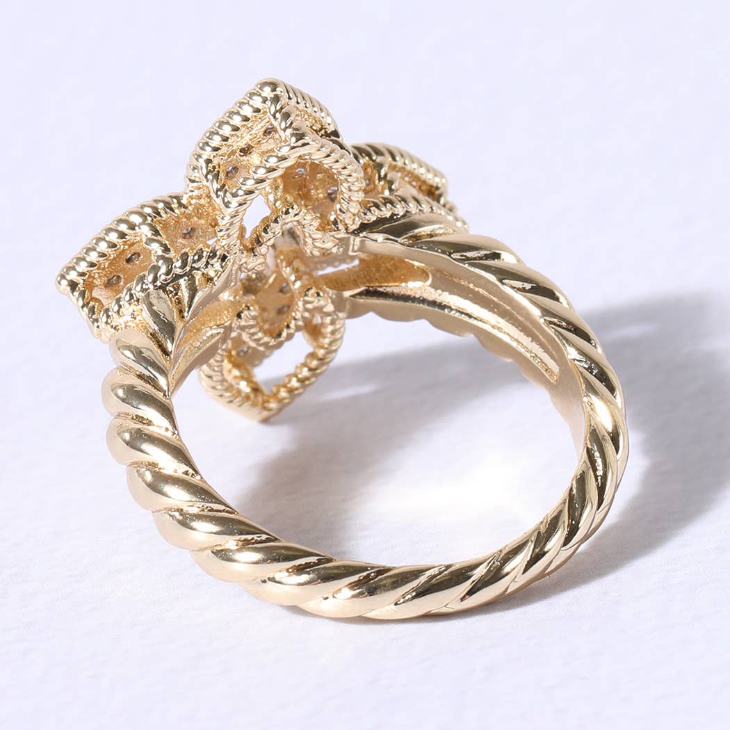 Princess Flower Clover Cubic Zirconia Rings