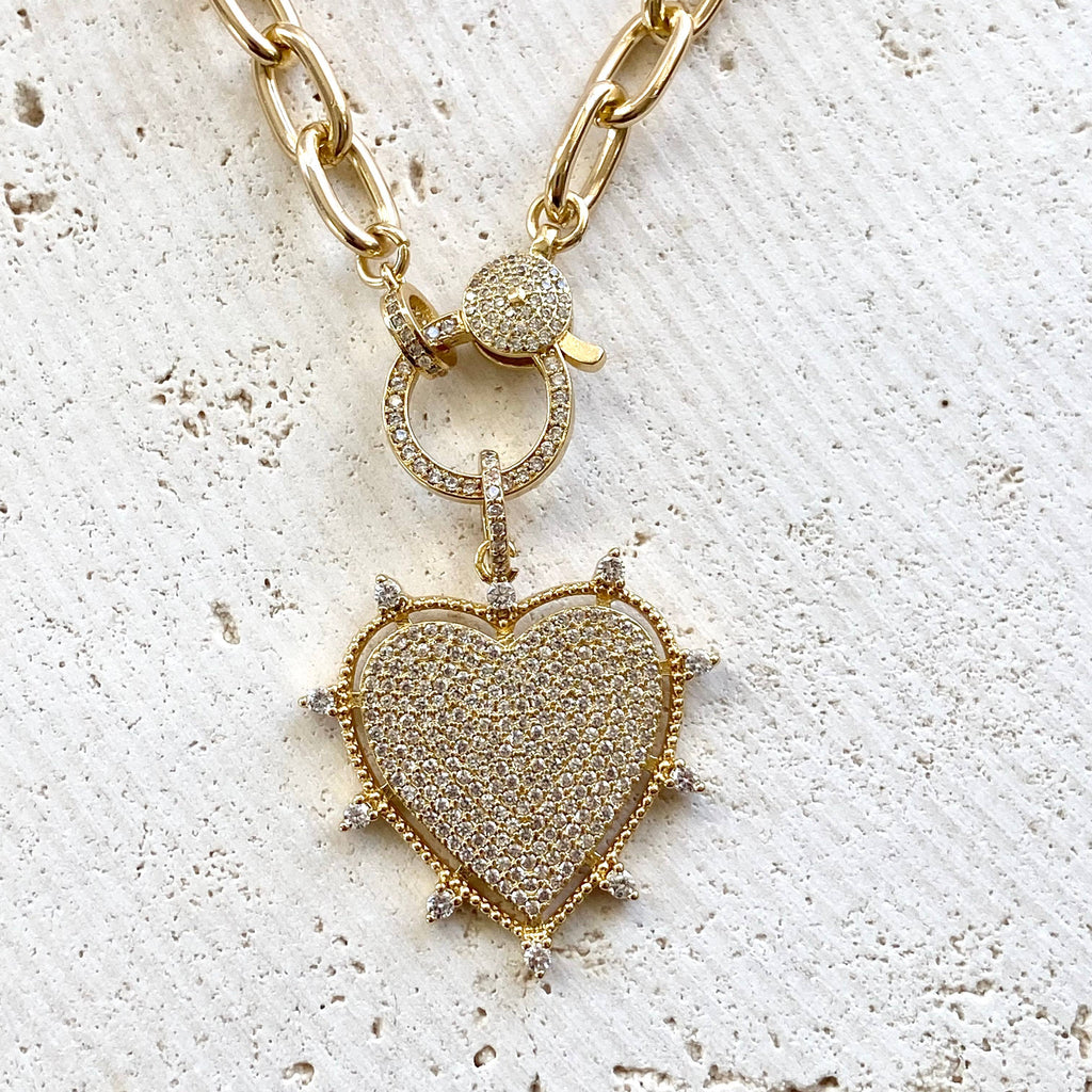 Gold sparkly heart statement necklace non tarnishing