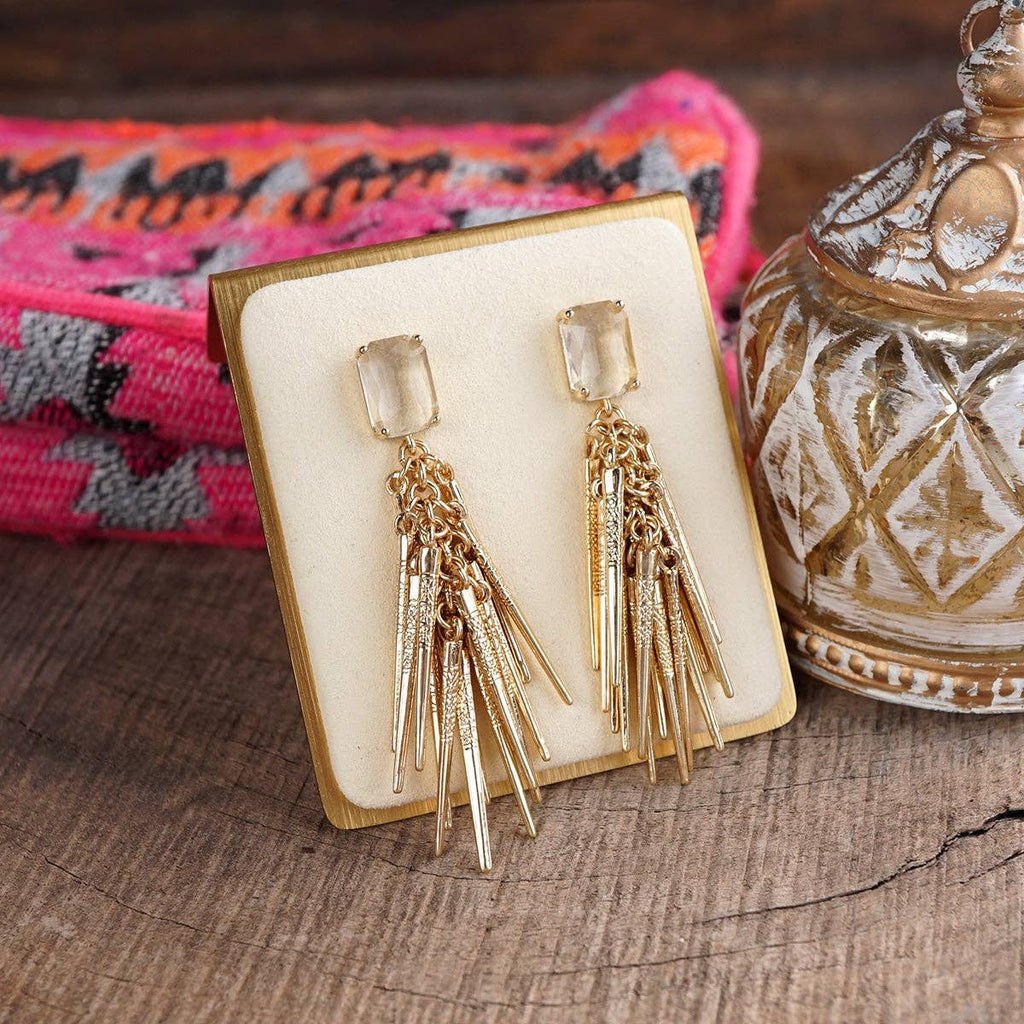 Golden Cascade – Crystal Fringe Statement Earrings
