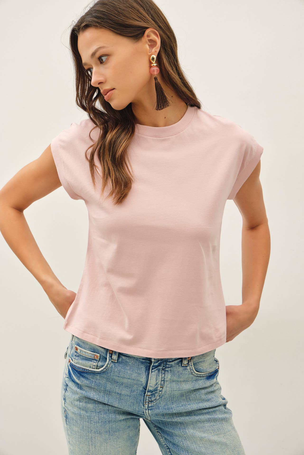 Cotton Cap Sleeve Crewneck