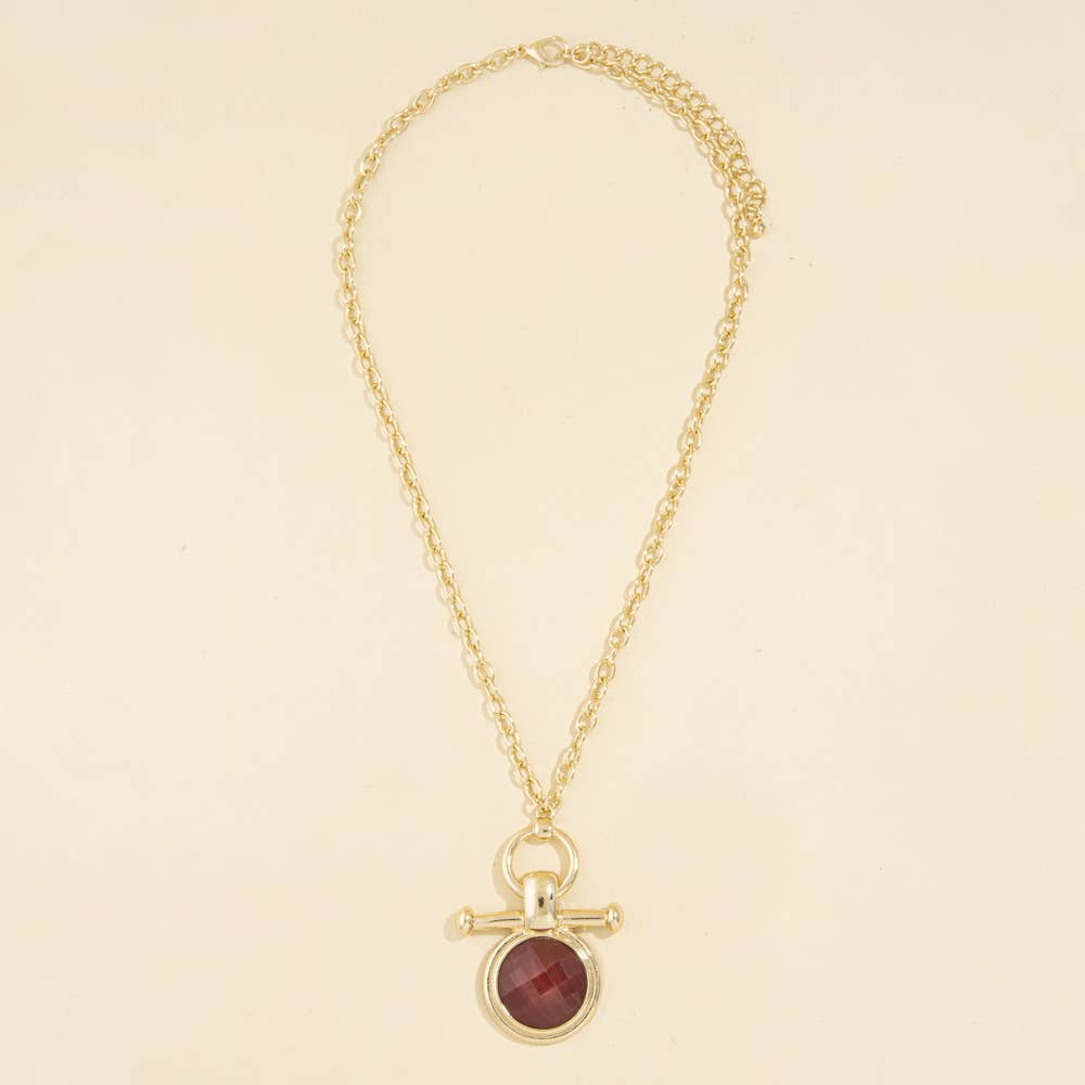 Chunky Chain Necklace With Round Stone Pendant