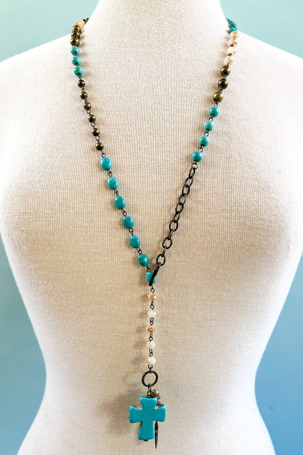 Boho Style Cross Necklace in Turquoise
