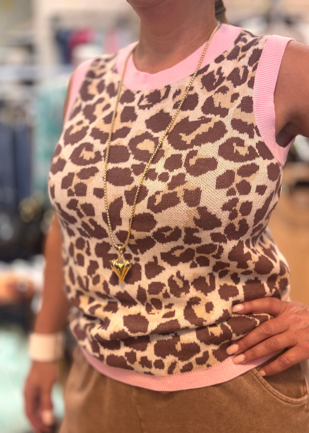 CATrina Leopard Ribbed Twin Sweater Vest