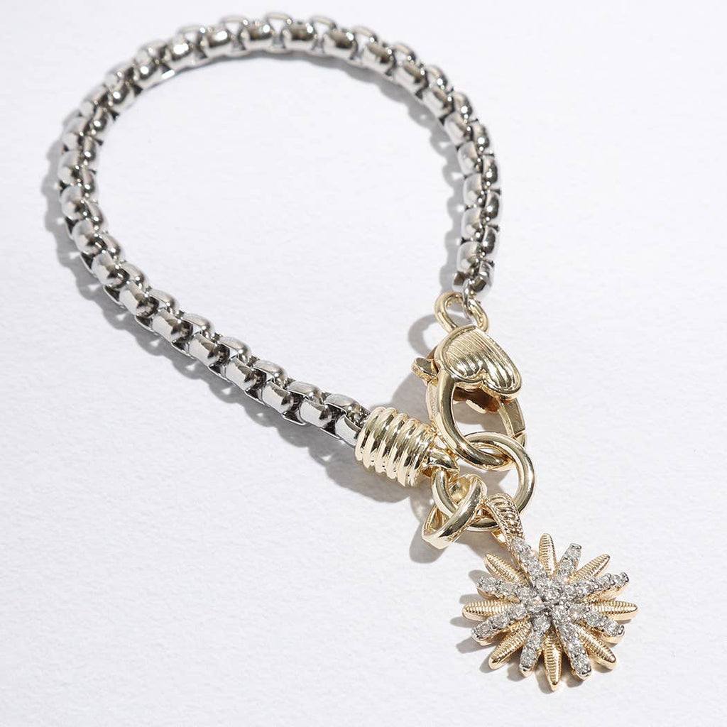 Starburst CZ Two-Toned Chain Design Bracelet