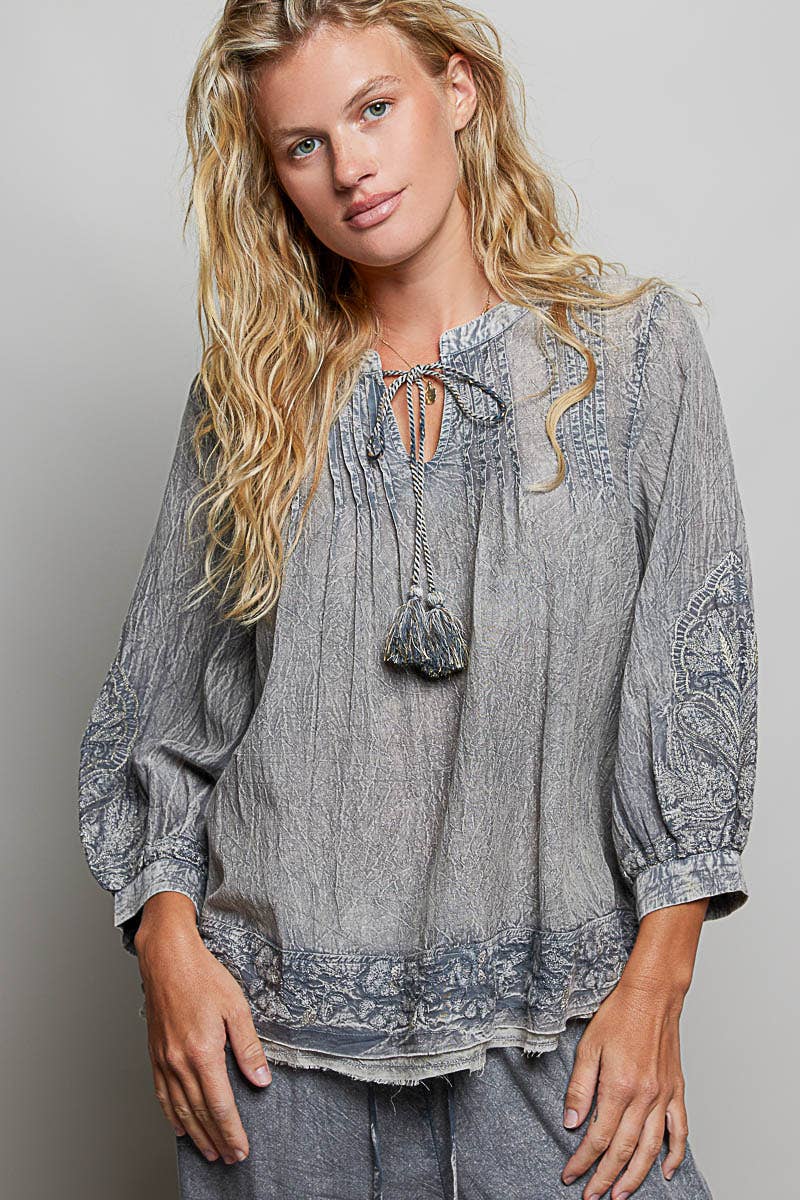 Larissa Embroidered Tassel Blouse