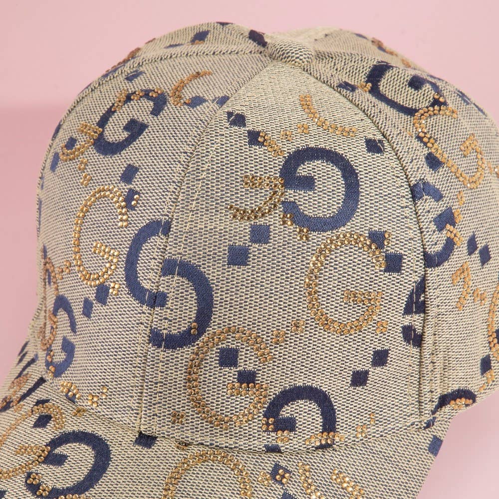 Monogram Print Gg Logo Rhinestone Baseball Cap
