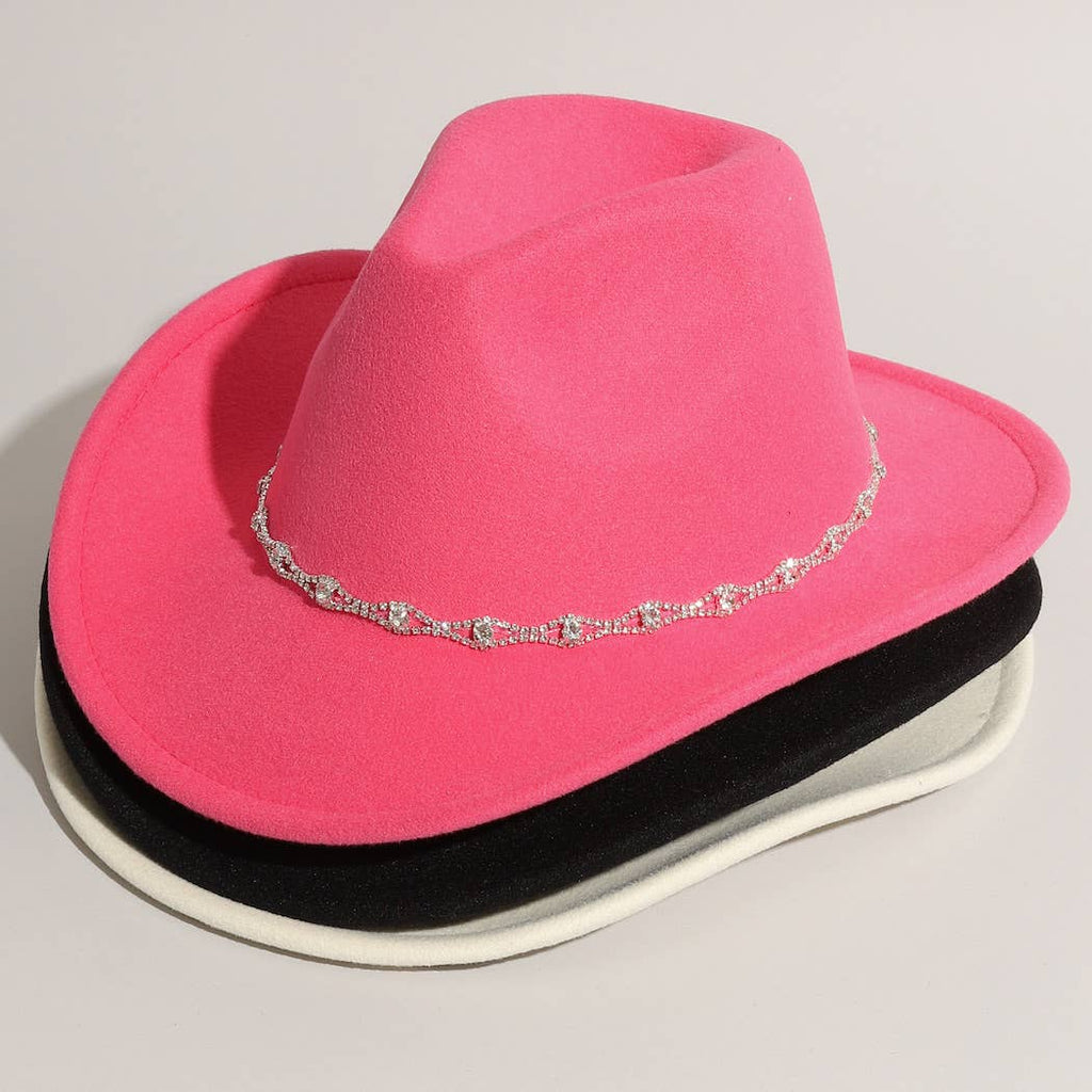 Rhinestone Decorative Solid Color Cowboy Hat