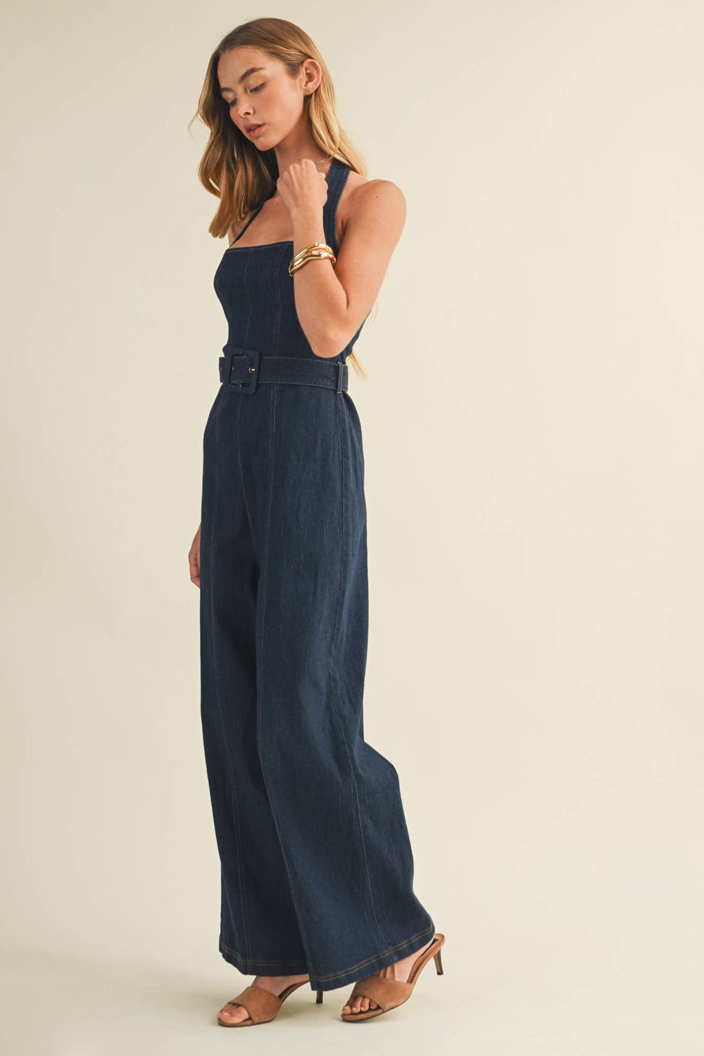 Square-Neck Halter Wide-Leg Jumpsuit