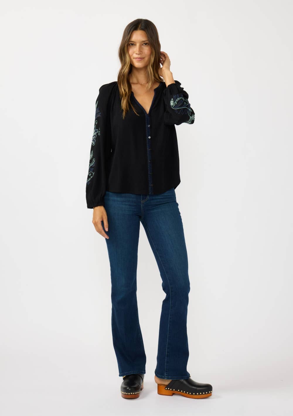 Willow Embroidered Button Down Blouse