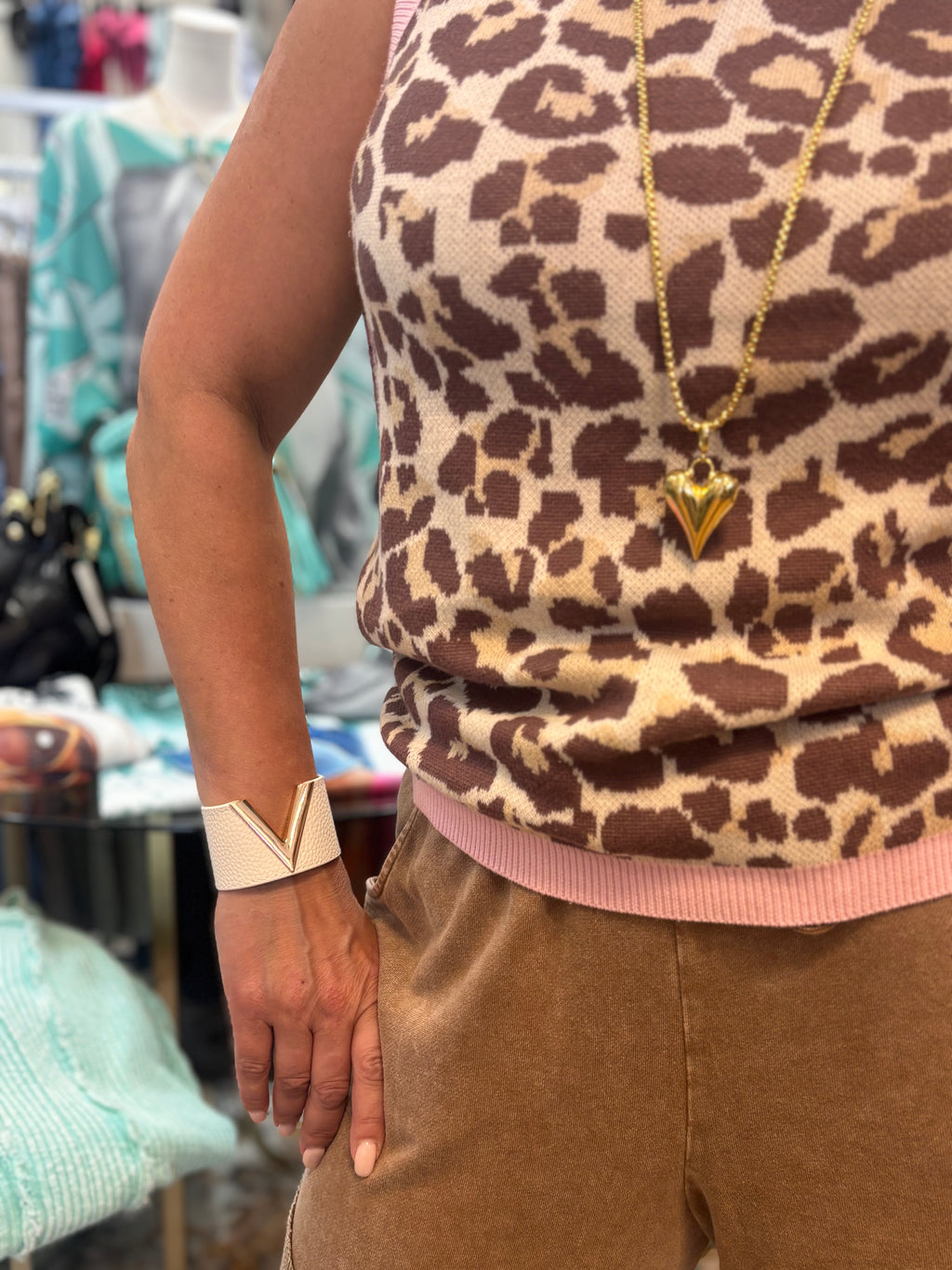 CATrina Leopard Ribbed Twin Sweater Vest