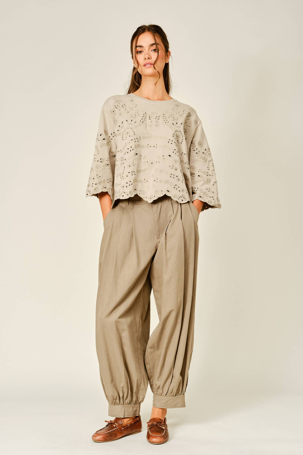 Terry Eyelet Short-Sleeve Sweatshirt