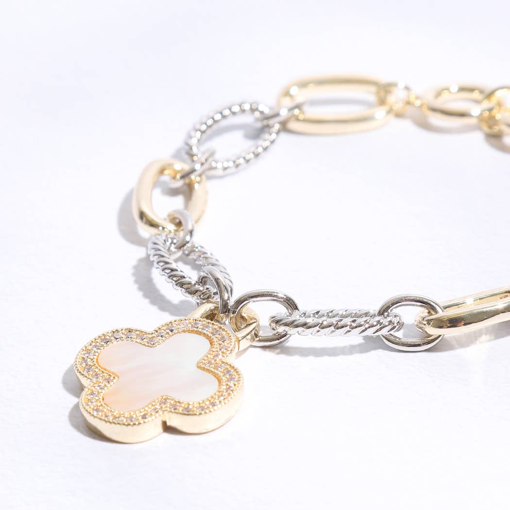 Two Link Clover MOP Link Bracelet