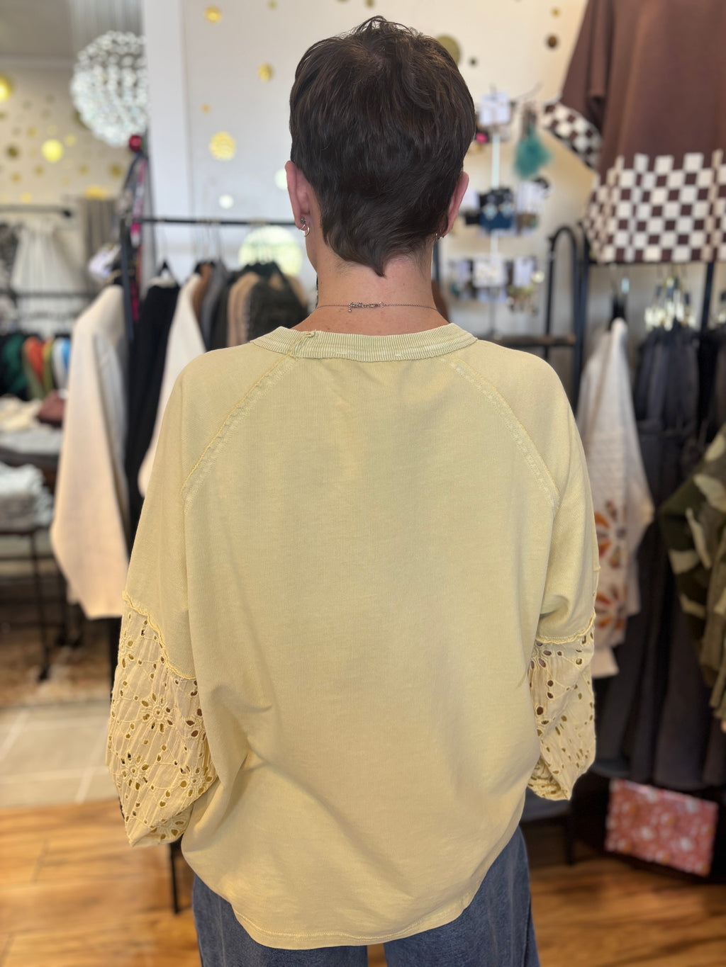 Easel Bestsellers Cotton Long Sleeve Meadow Stitch Top