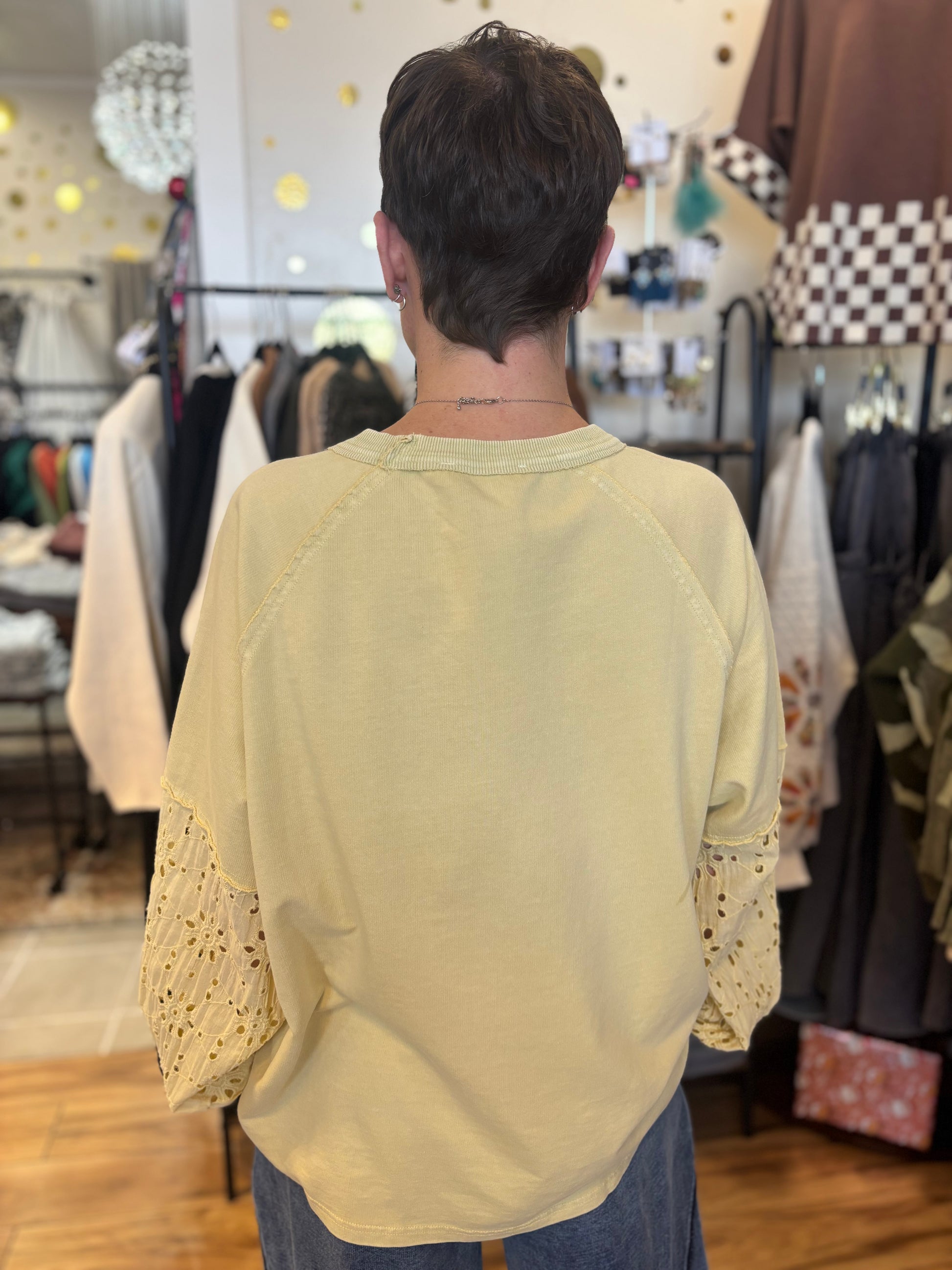 Easel Bestsellers Cotton Long Sleeve Meadow Stitch Top