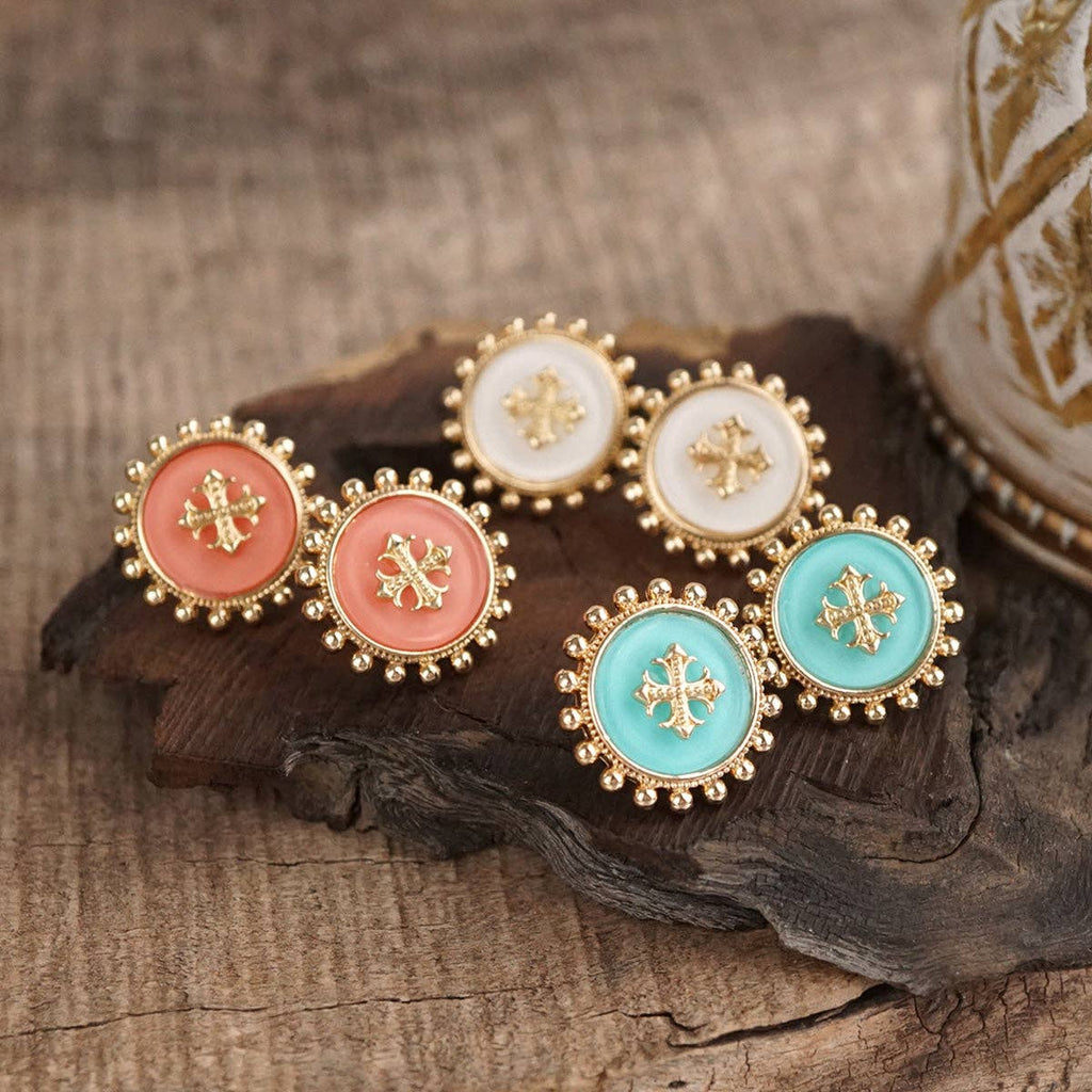 Sunlit Faith – Cross Medallion Stud Earrings