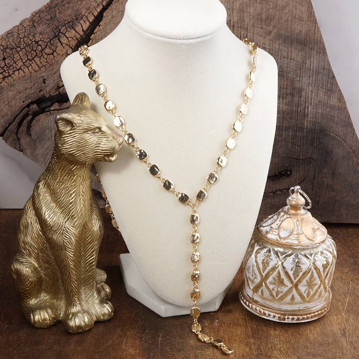 Desert Cascade – Textured Square Long Lariat Necklace