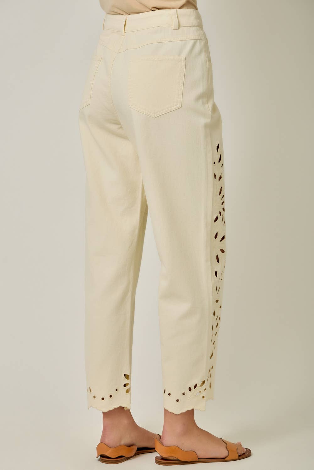 Eyelet Cutouts Trendy Embroidered Straight Leg Jeans